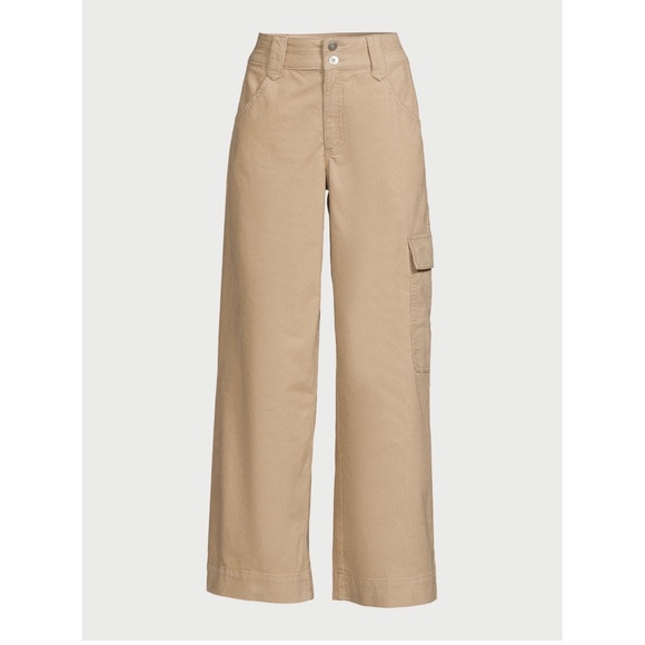 Time and Tru Women's Wide Leg Corduroy Cargo Pants, 30" Inseam, 8 natural tan - Picture 5 of 10